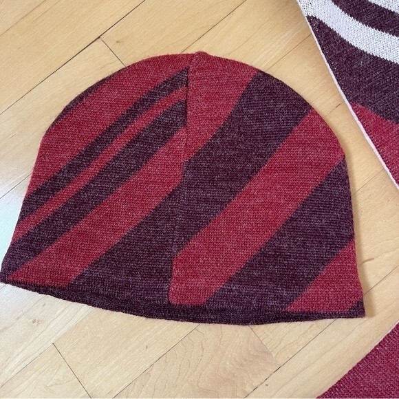 Adidas Striped Fringe Scarf and Matching Beanie Set in Maroon - Picture 16 of 16